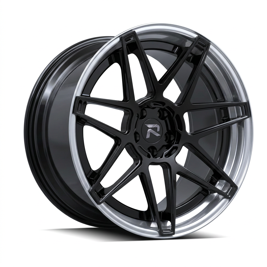 RZR XCVIII forged wheel — Gloss Black / Polished Lip