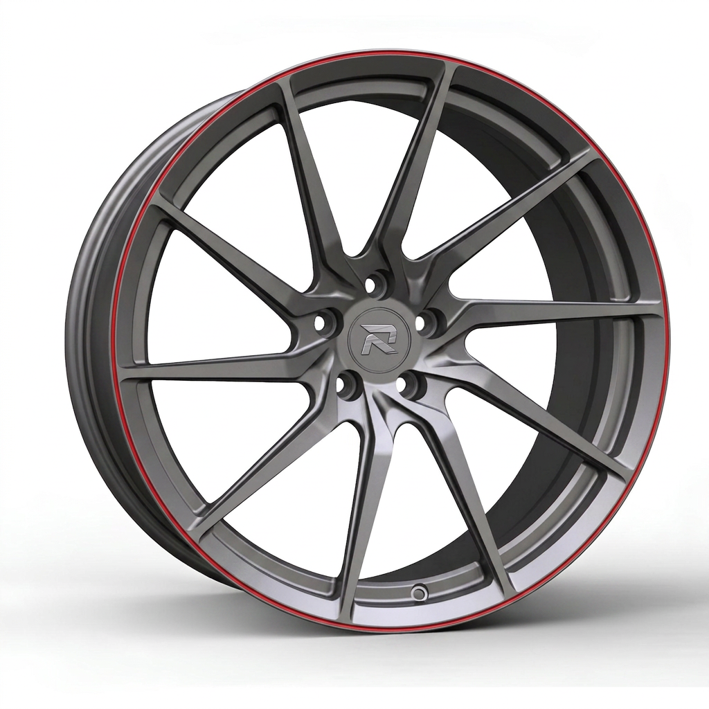 RZR CCIV forged wheel — Gunmetal / Red Pinstripe