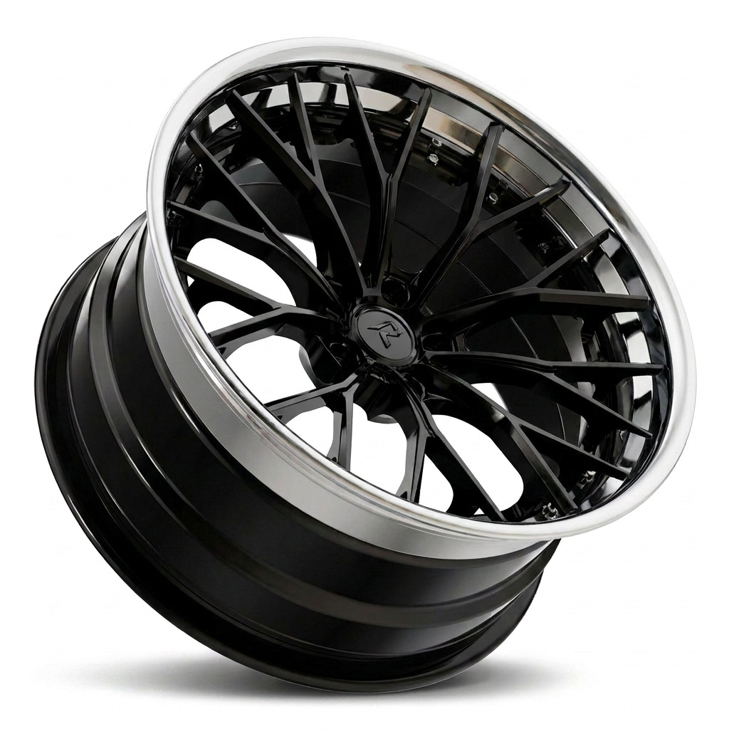 RZR III forged wheel — Gloss Black / Polished Chrome Lip