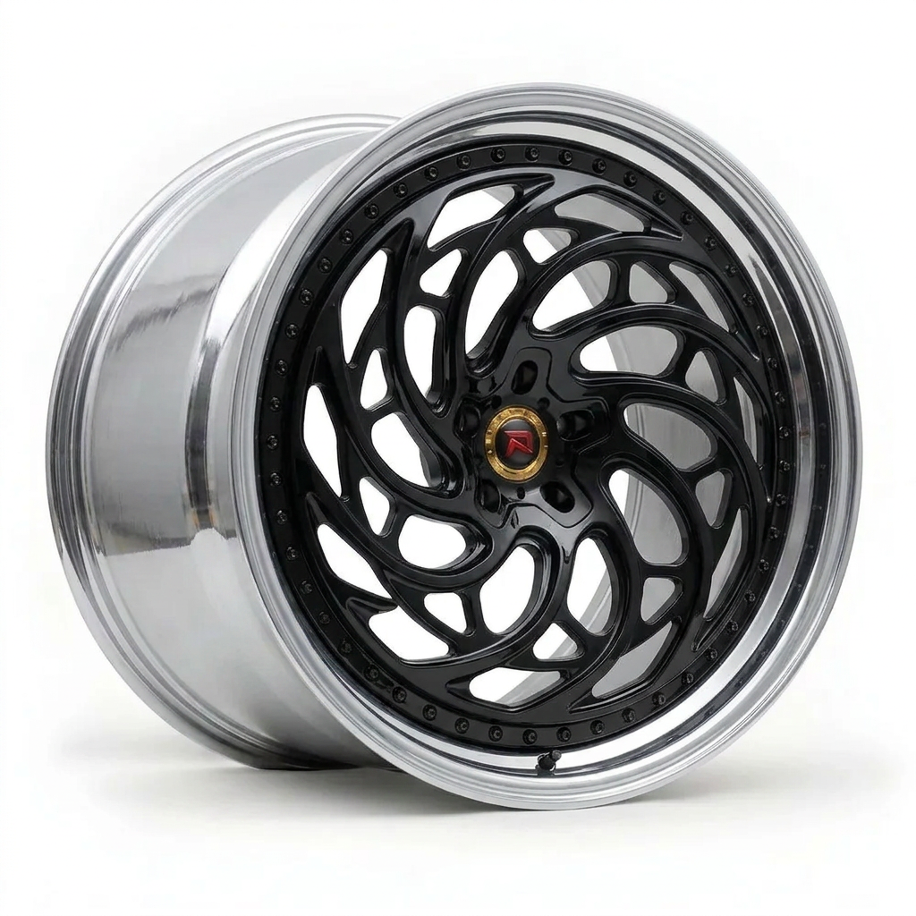 RZR XXVIII forged wheel — Liquid Silver Chrome / Black Accents