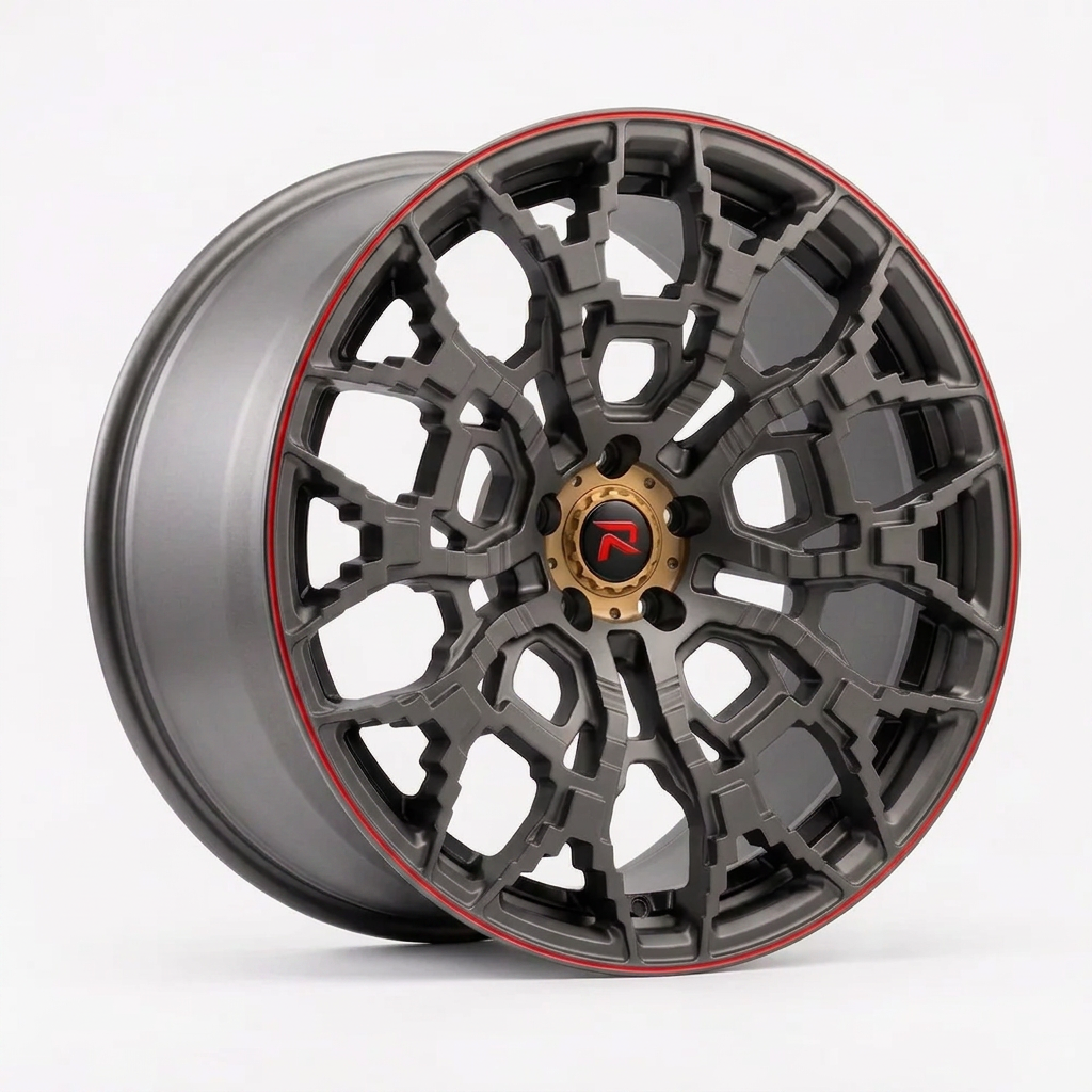 RZR XLIX forged wheel — Gunmetal / Red Pinstripe