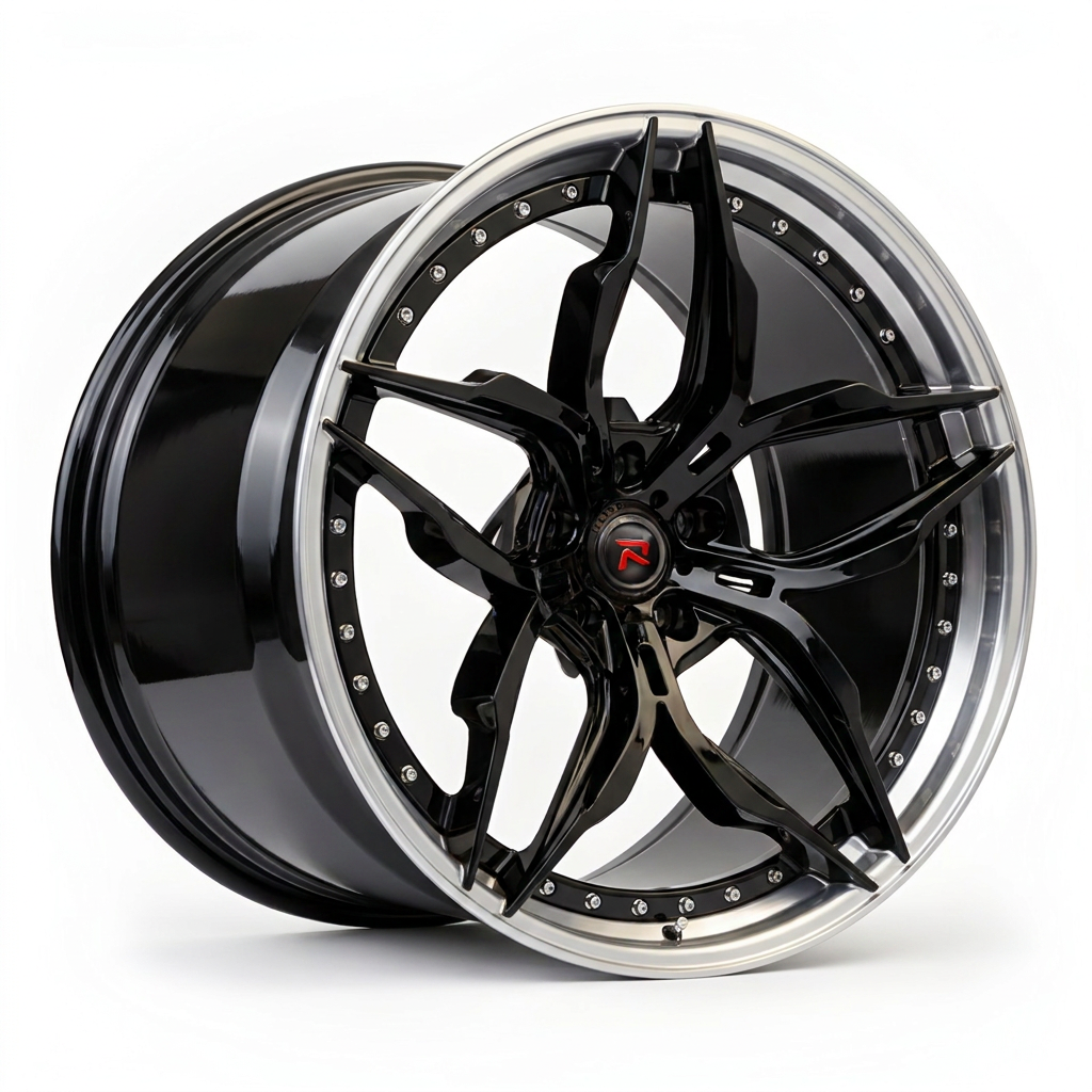 RZR XVI forged wheel — Gloss Black / Polished Lip / Visible Hardware