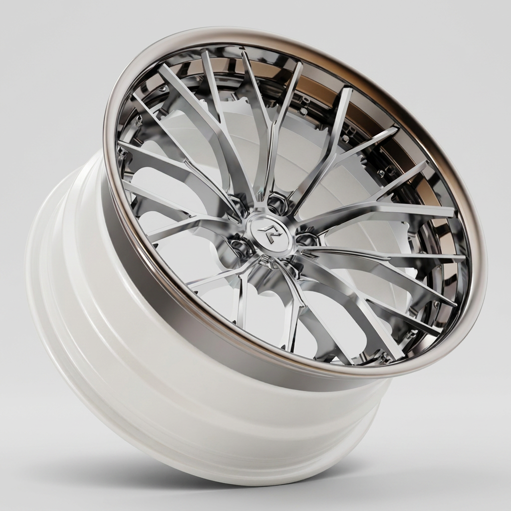 RZR III forged wheel — Polished Chrome Face / Bronze Lip / Pearl White Barrel