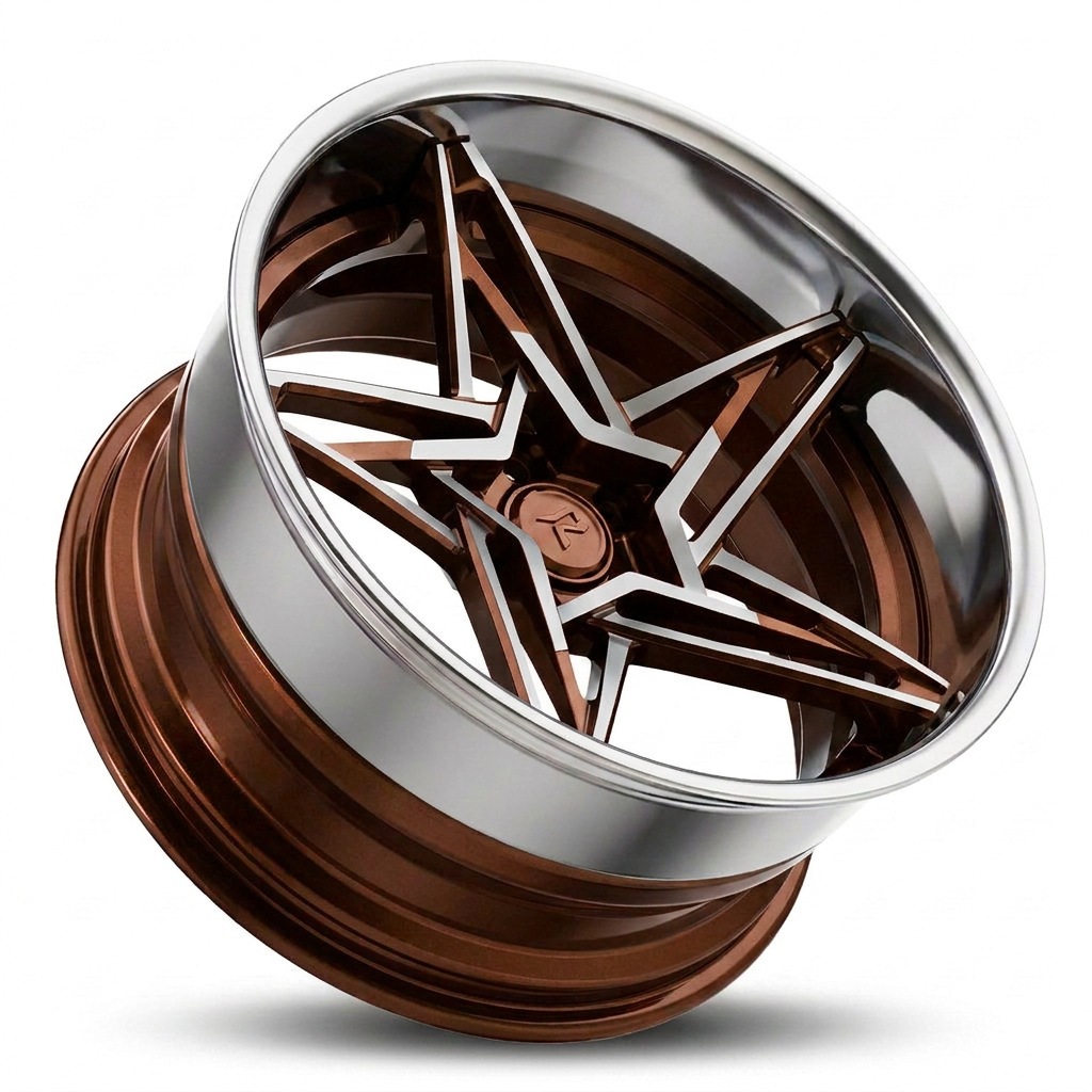 RZR IX forged wheel — Gloss Copper Bronze / Machined Spokes / Polished Chrome Lip