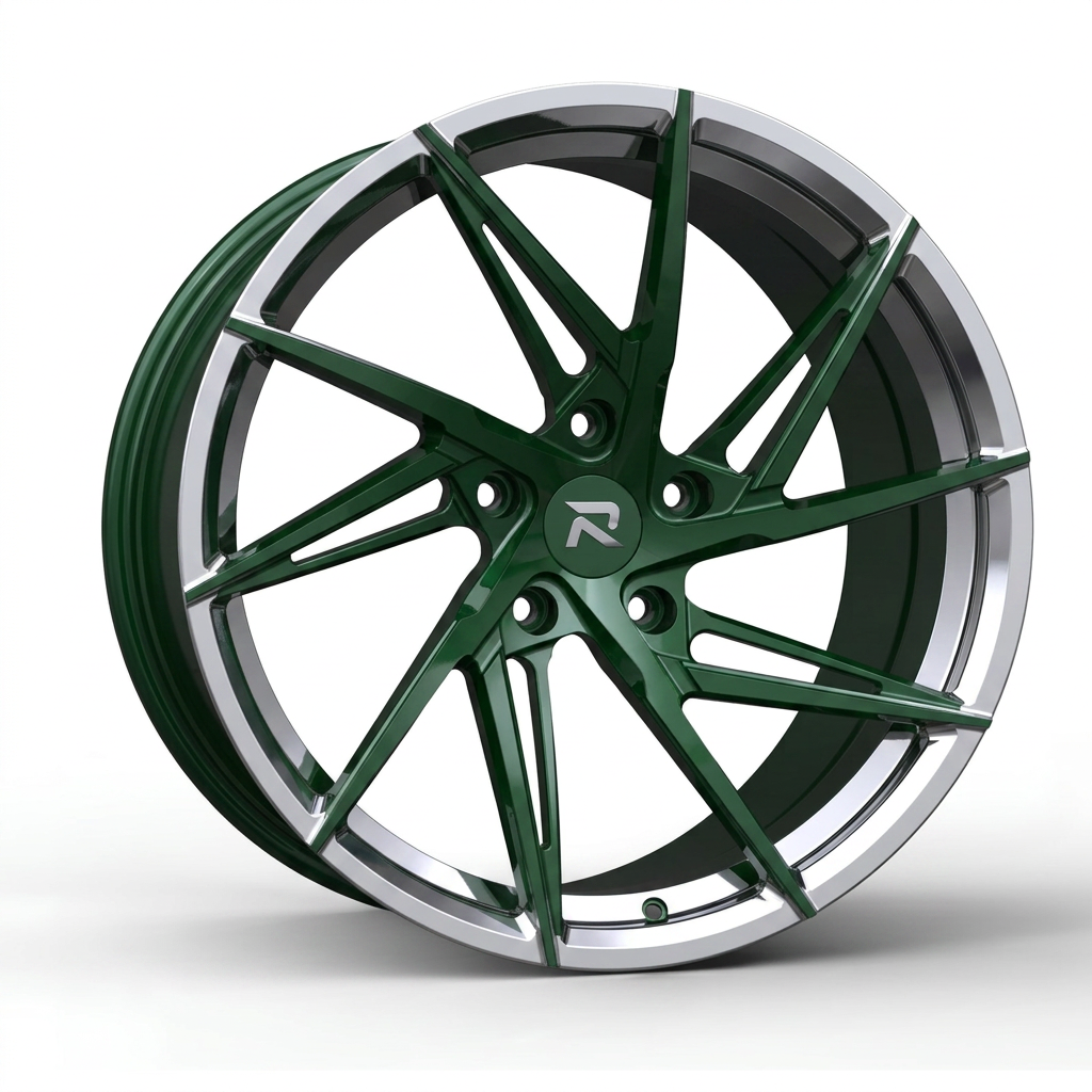 RZR CXII forged wheel — British Racing Green / Polished Lip
