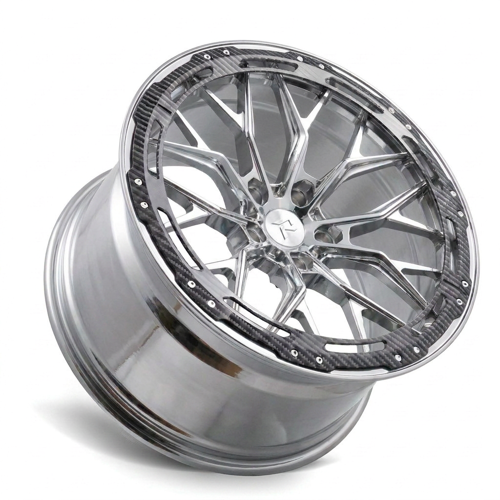 RZR LXX forged wheel — Polished Chrome / Carbon Fibre Lip