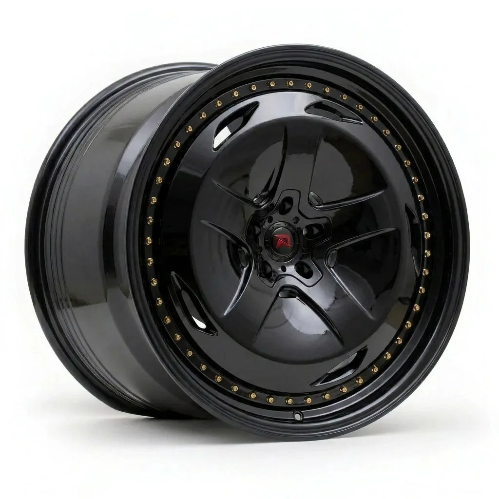 RZR XIV forged wheel — Gloss Black / Gold Hardware
