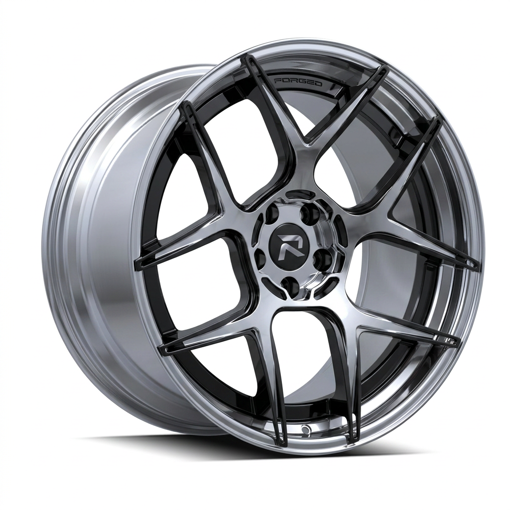 RZR CVIII forged wheel — Liquid Silver Chrome / Black Accents