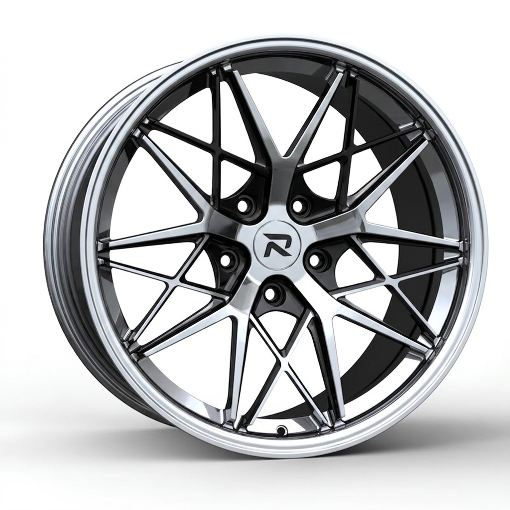 RZR CLXXIII forged wheel — Liquid Silver Chrome / Black Accents