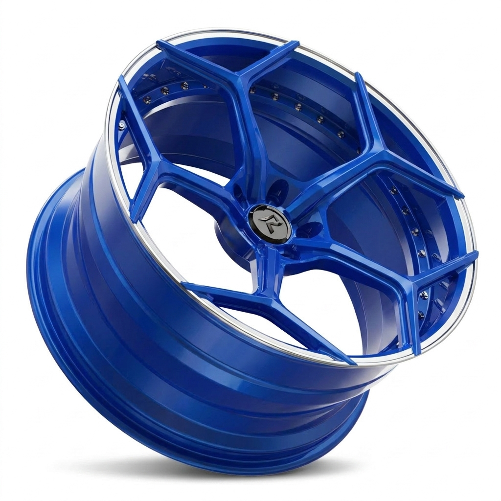 RZR VI custom forged wheel in Candy Blue / Polished Lip