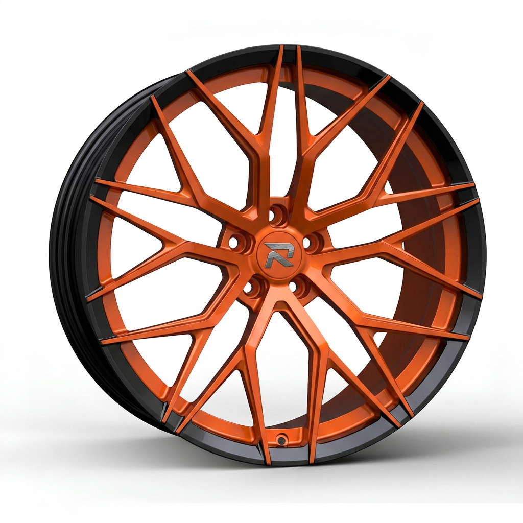 RZR CXXIX forged wheel — Candy Orange / Gloss Black Lip