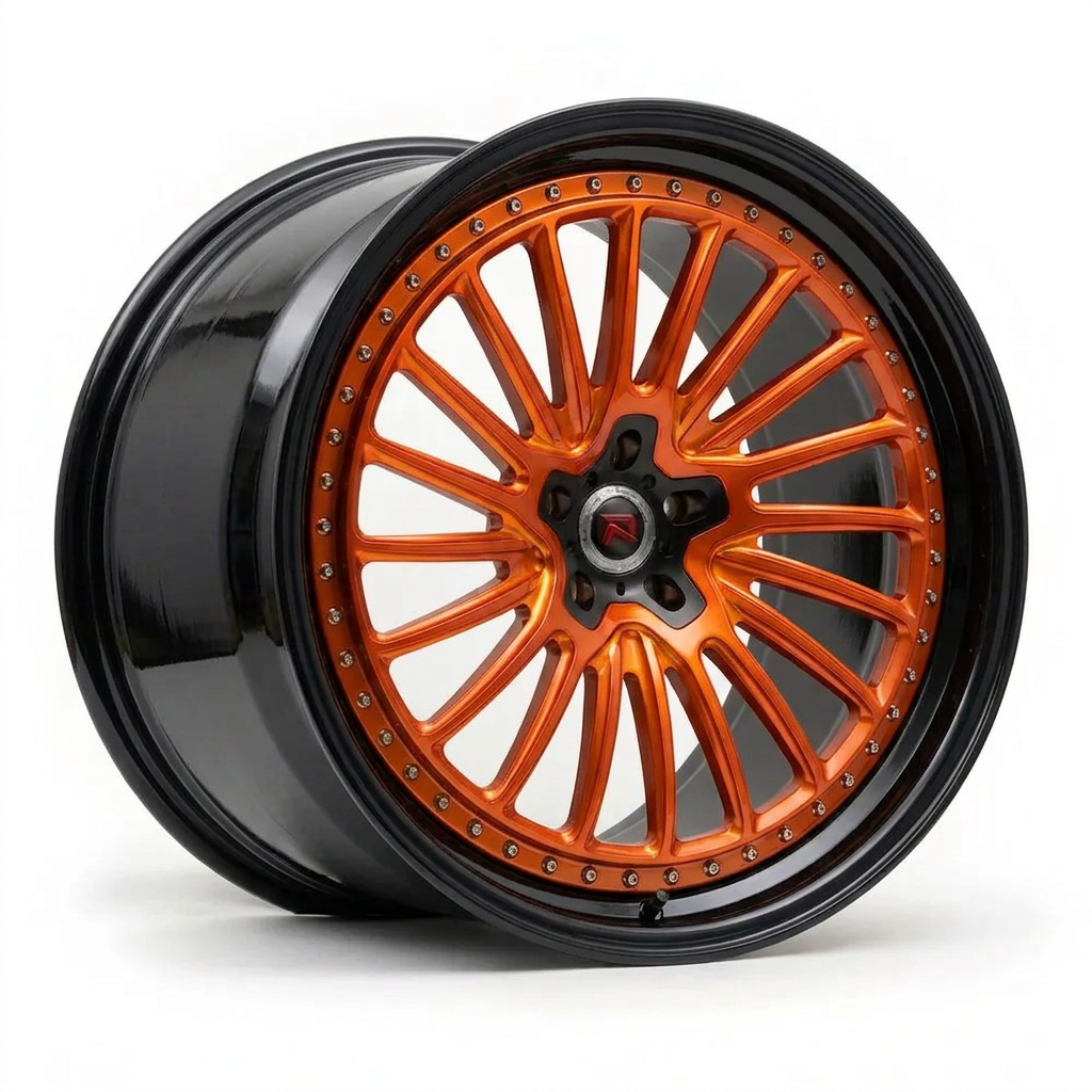 RZR XXV forged wheel — Candy Orange / Gloss Black Lip
