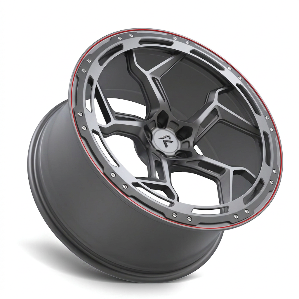 RZR LXXXVIII forged wheel — Gunmetal / Red Pinstripe