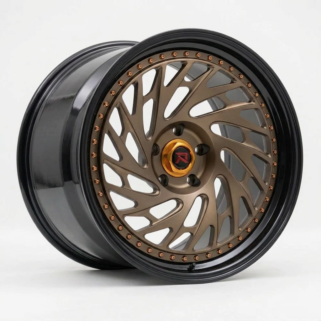 RZR LVI forged wheel — Satin Bronze / Gloss Black Lip