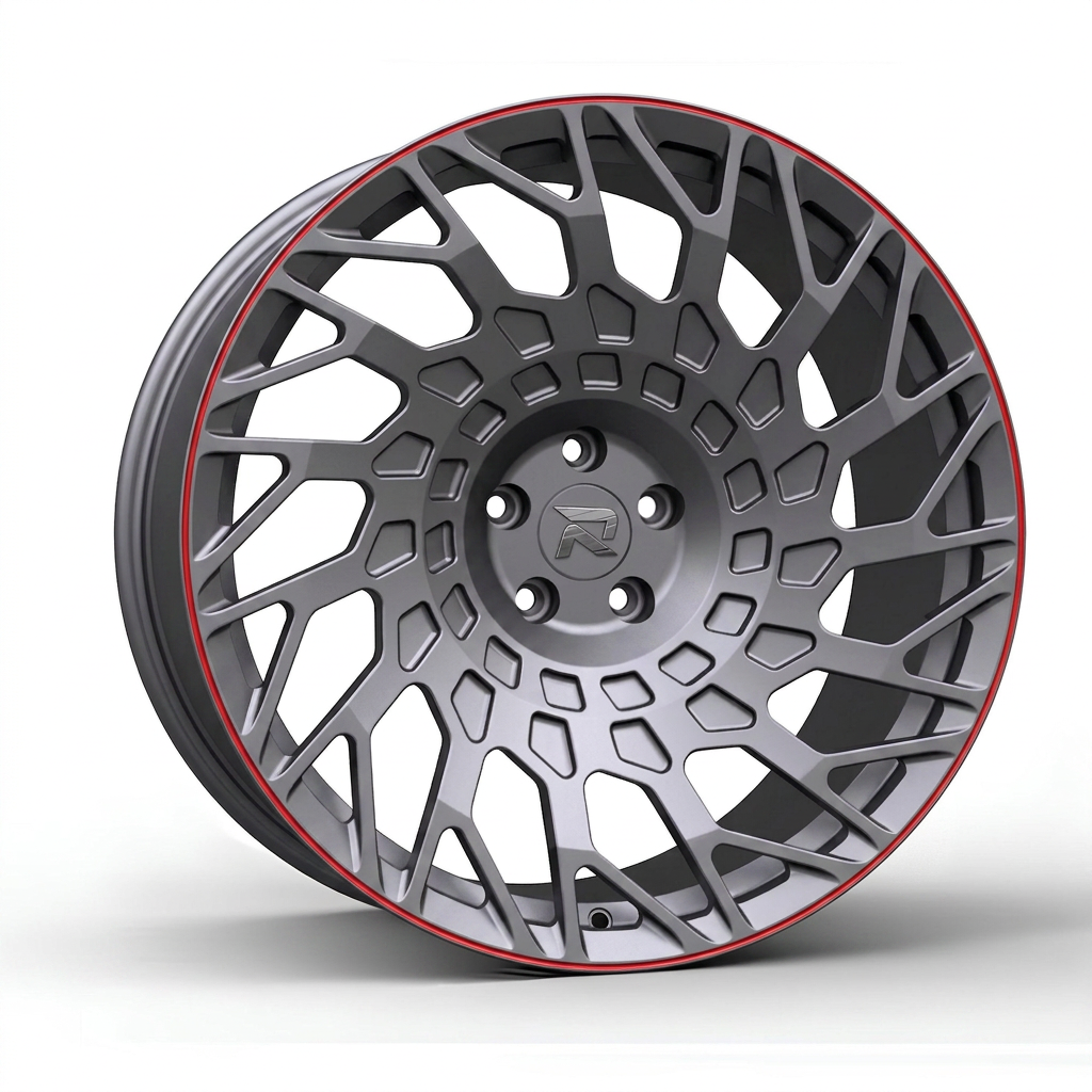 RZR CXLVII forged wheel — Gunmetal / Red Pinstripe