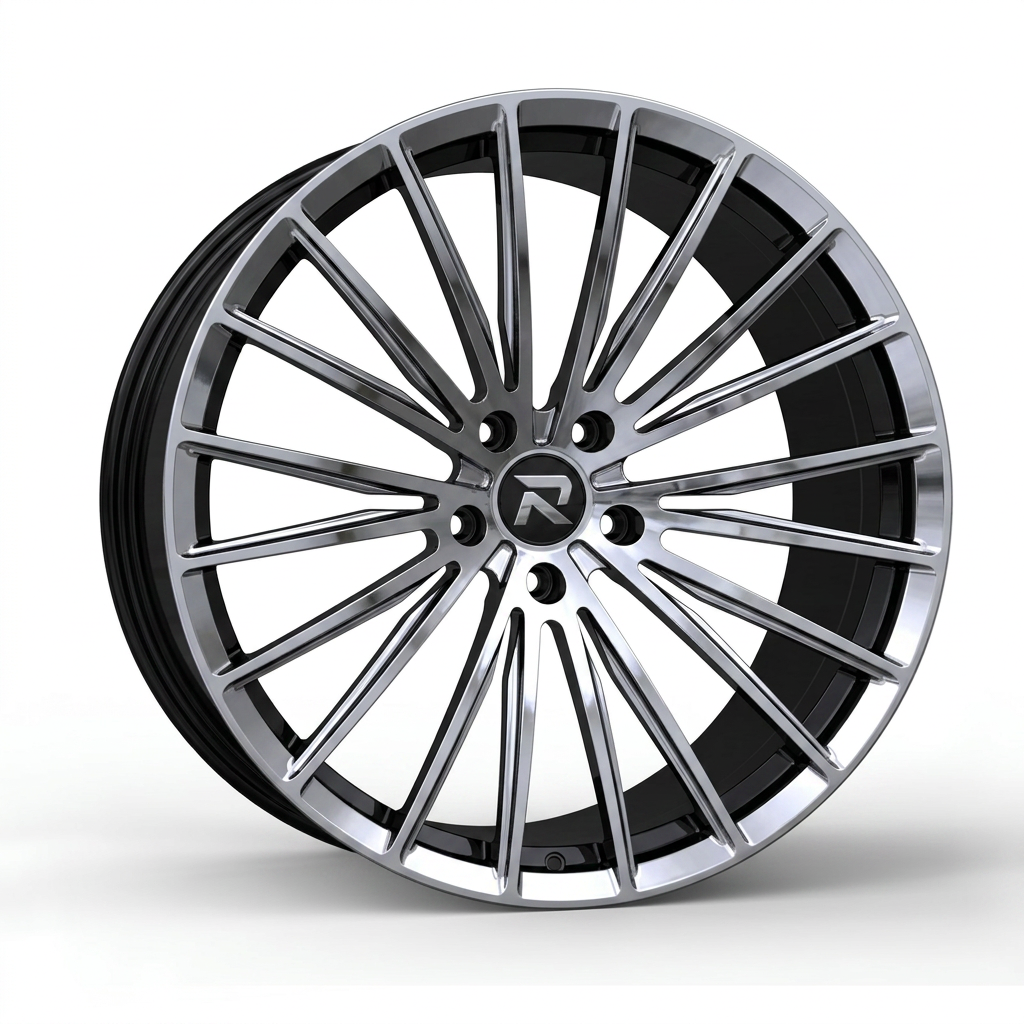 RZR CXXX forged wheel — Liquid Silver Chrome / Black Accents