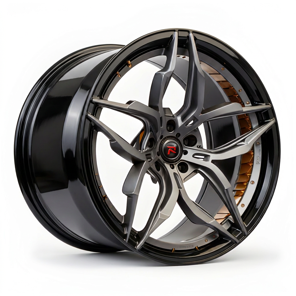 RZR XVI forged wheel — Satin Gunmetal / Polished Lip / Visible Hardware