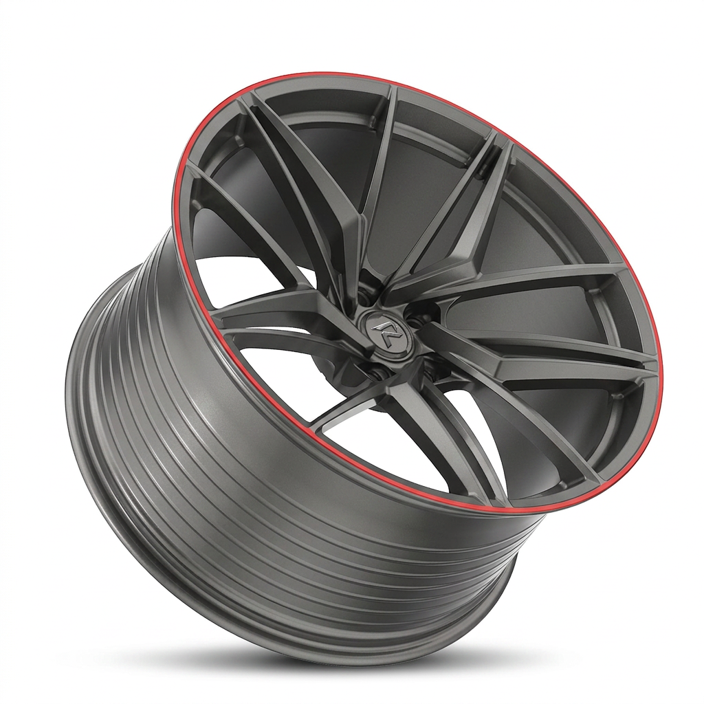 RZR LXXV forged wheel — Gunmetal / Red Pinstripe
