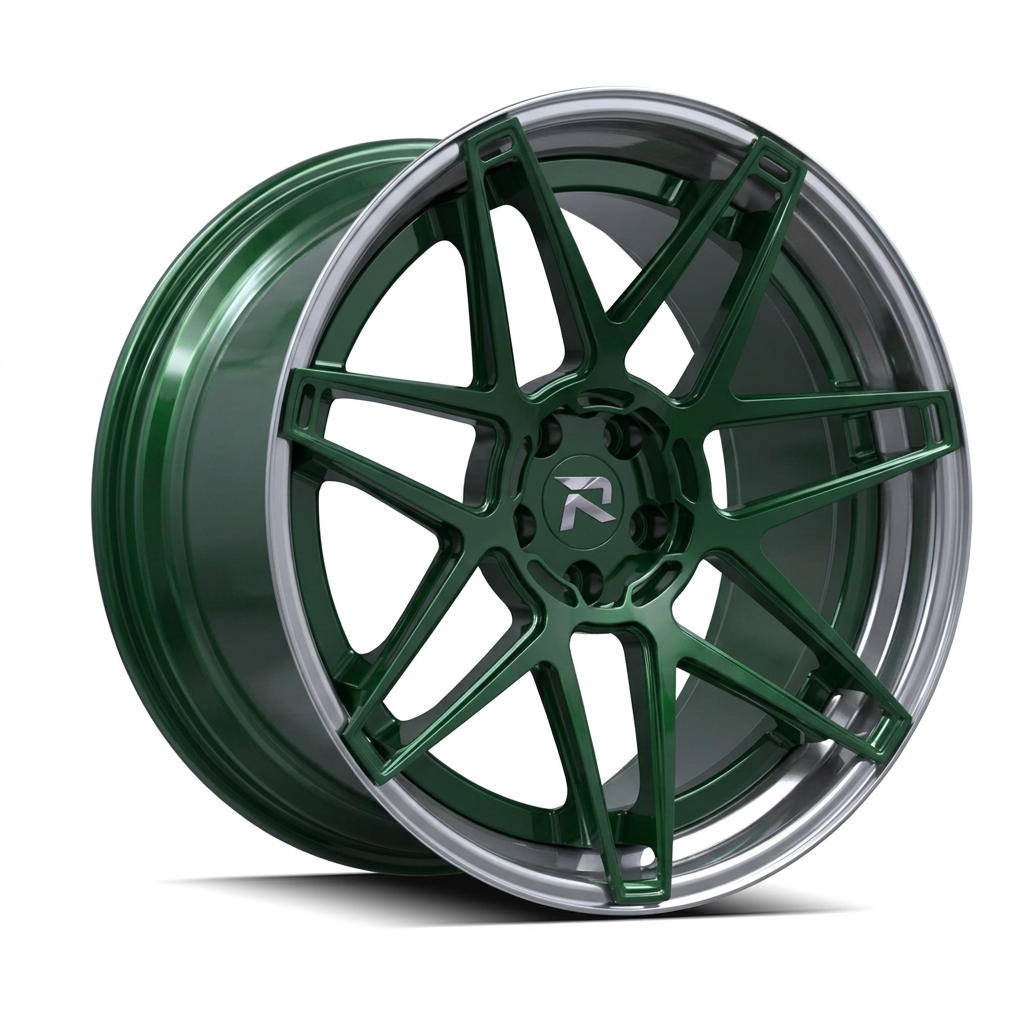RZR XCVIII forged wheel — British Racing Green / Polished Lip