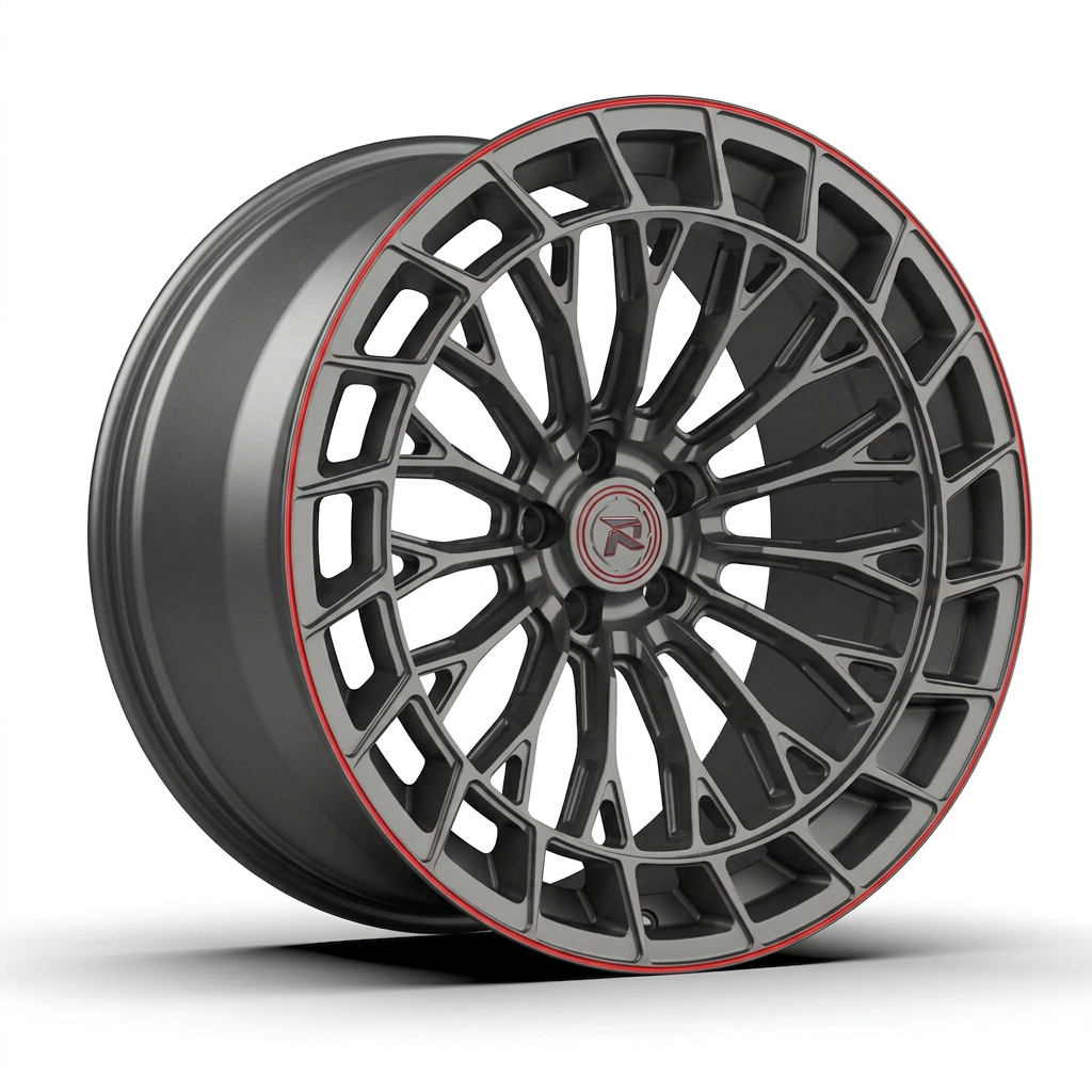RZR CXIX forged wheel — Gunmetal / Red Pinstripe
