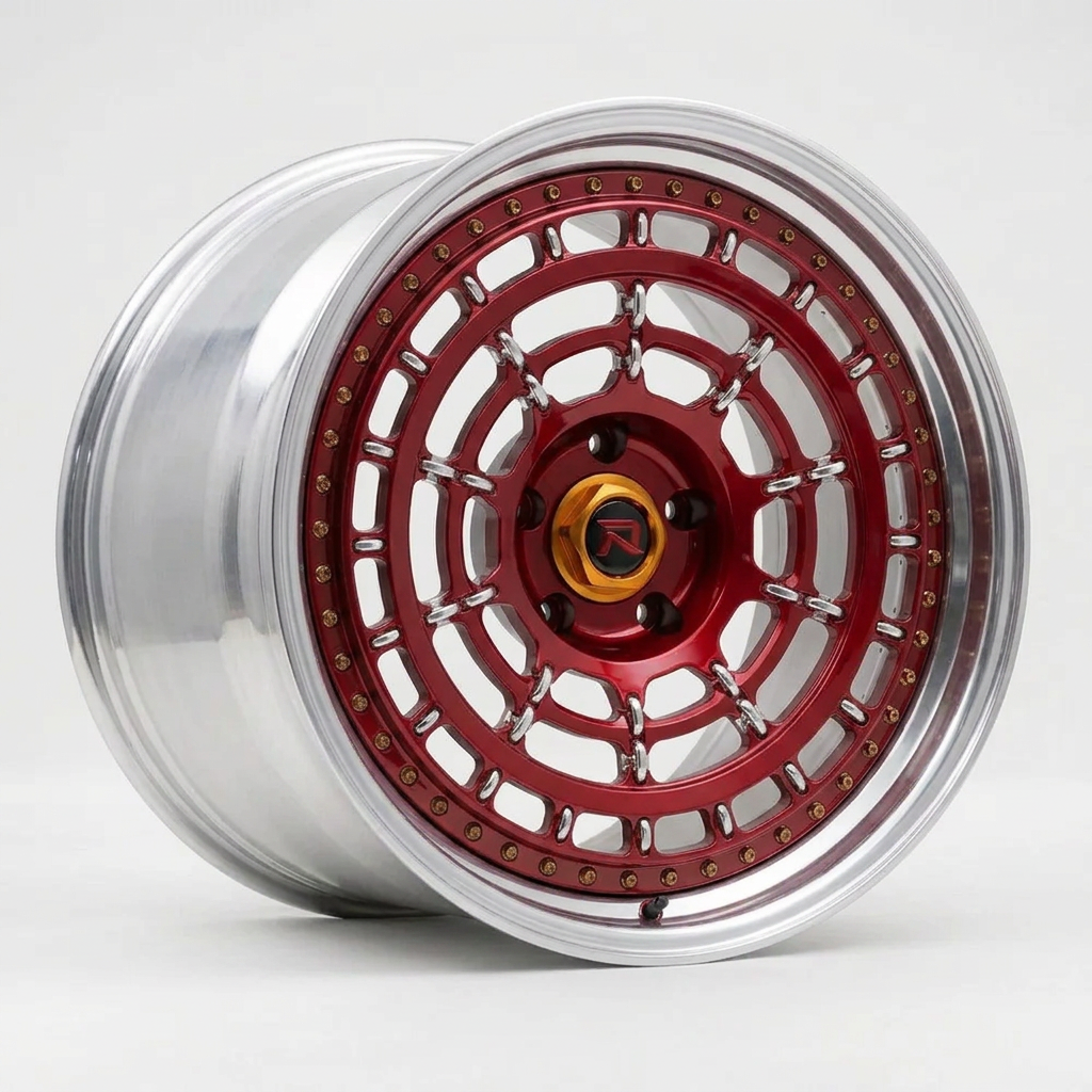 RZR XLII forged wheel — Candy Red / Polished Lip