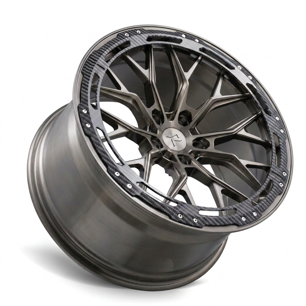 RZR LXX forged wheel — Brushed Dark Bronze / Carbon Fibre Lip