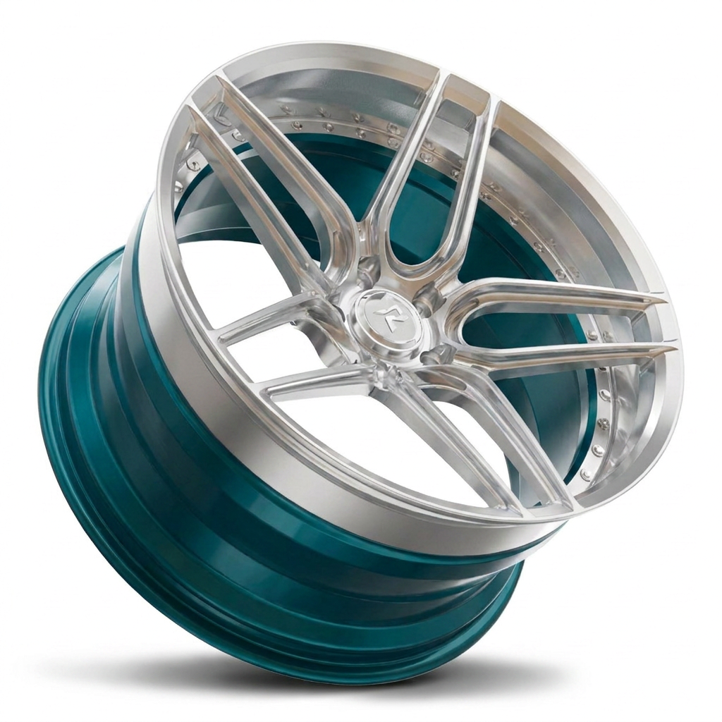 RZR IV forged wheel — Brushed Clear Face / Gloss Teal Green Barrel