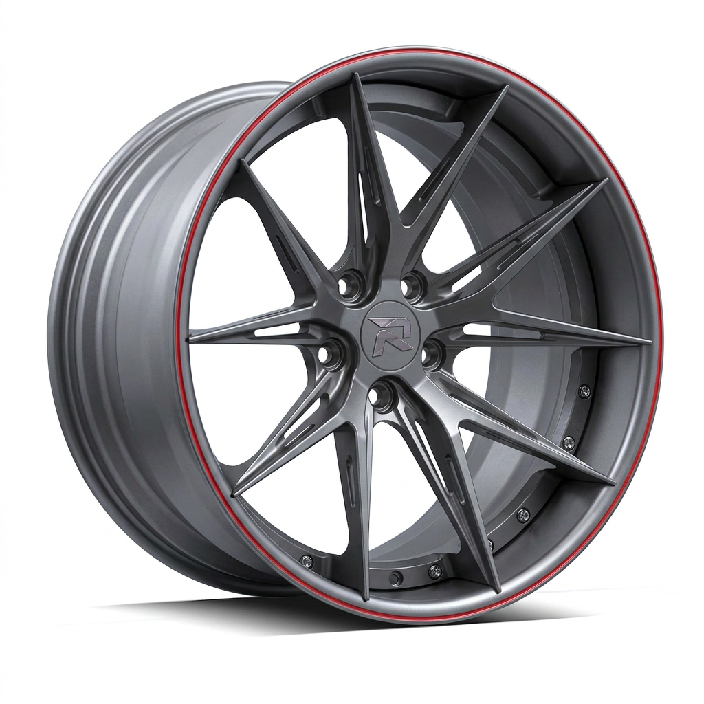 RZR XCII forged wheel — Gunmetal / Red Pinstripe