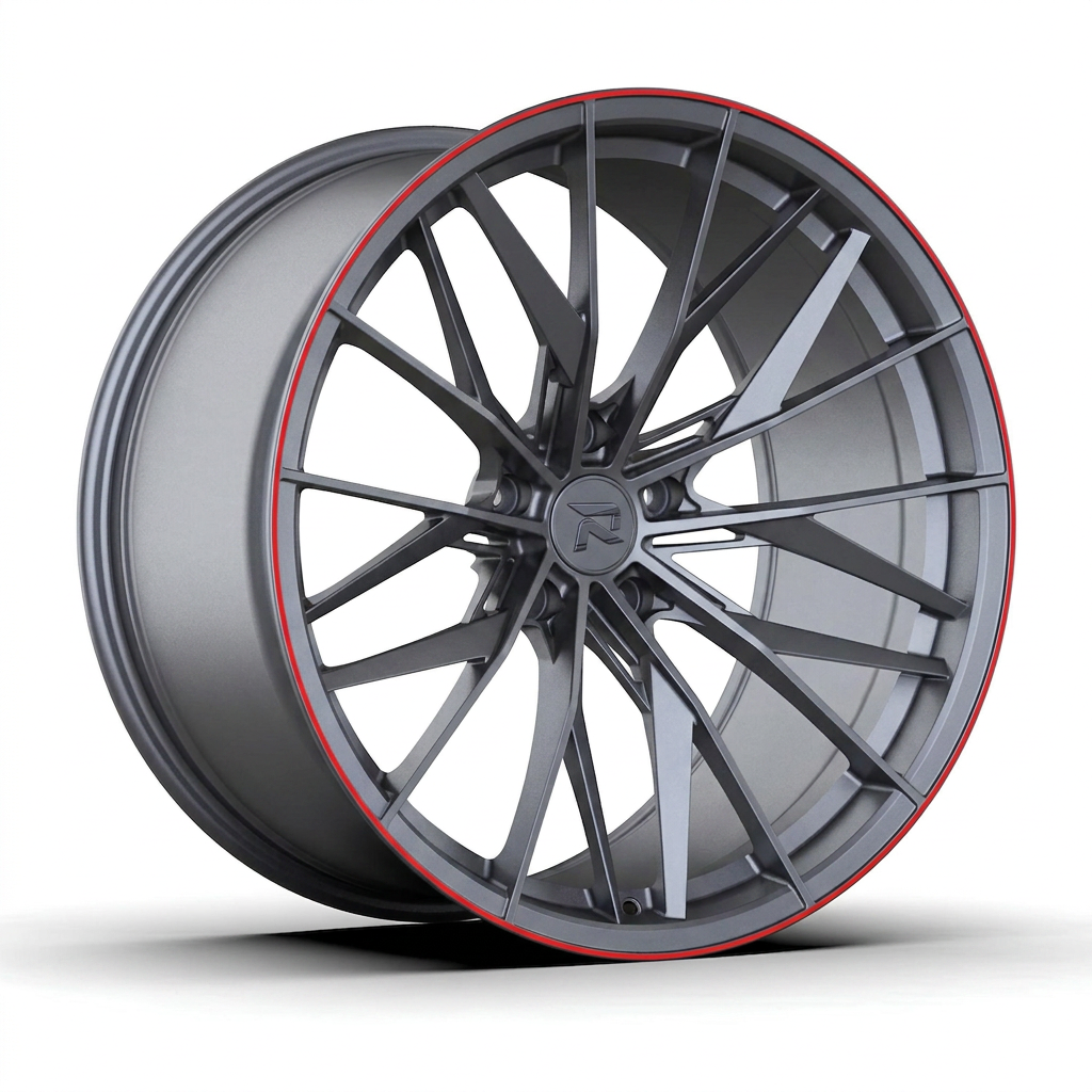 RZR CXXXVIII forged wheel — Gunmetal / Red Pinstripe