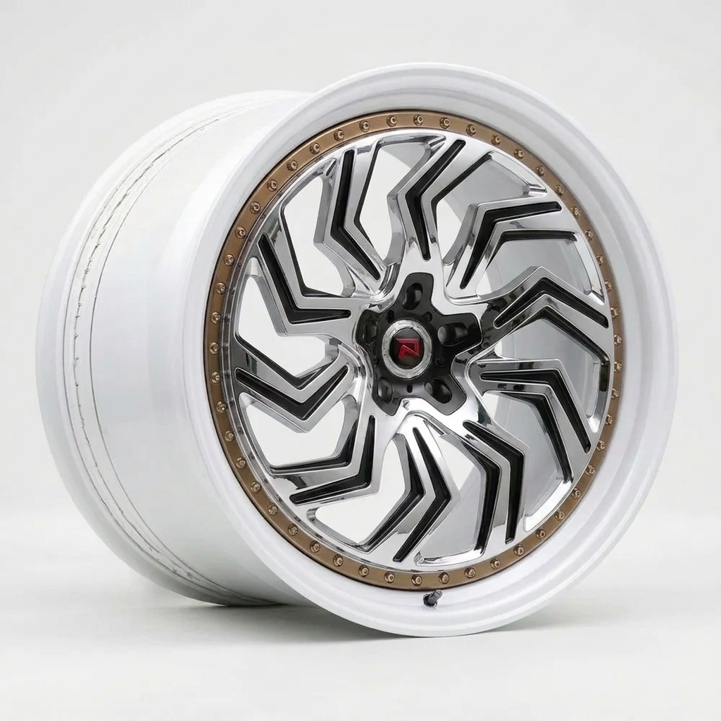 RZR XXXIX forged wheel — Liquid Silver Chrome / Black Accents