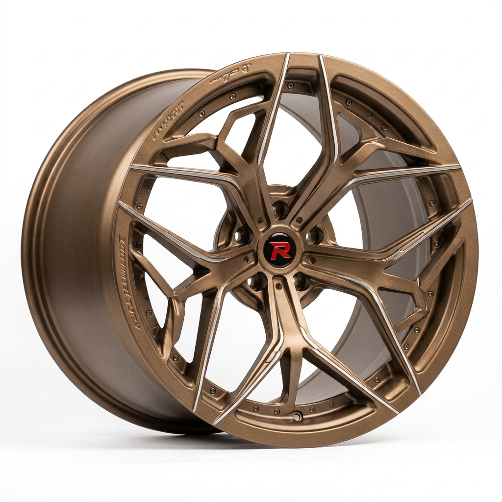 RZR XIII forged wheel — Satin Bronze / Machined Edge Accents