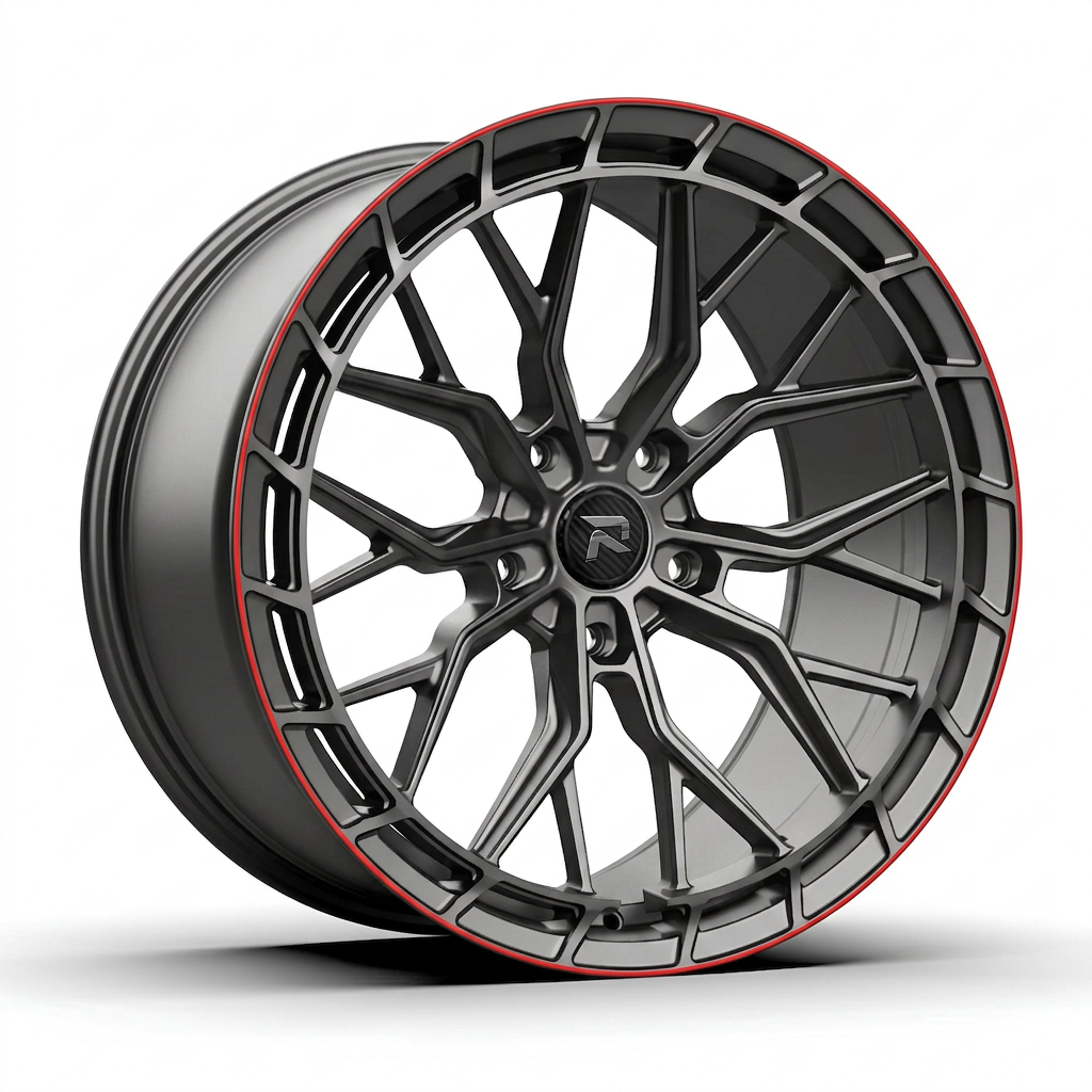 RZR CXXVI forged wheel — Gunmetal / Red Pinstripe