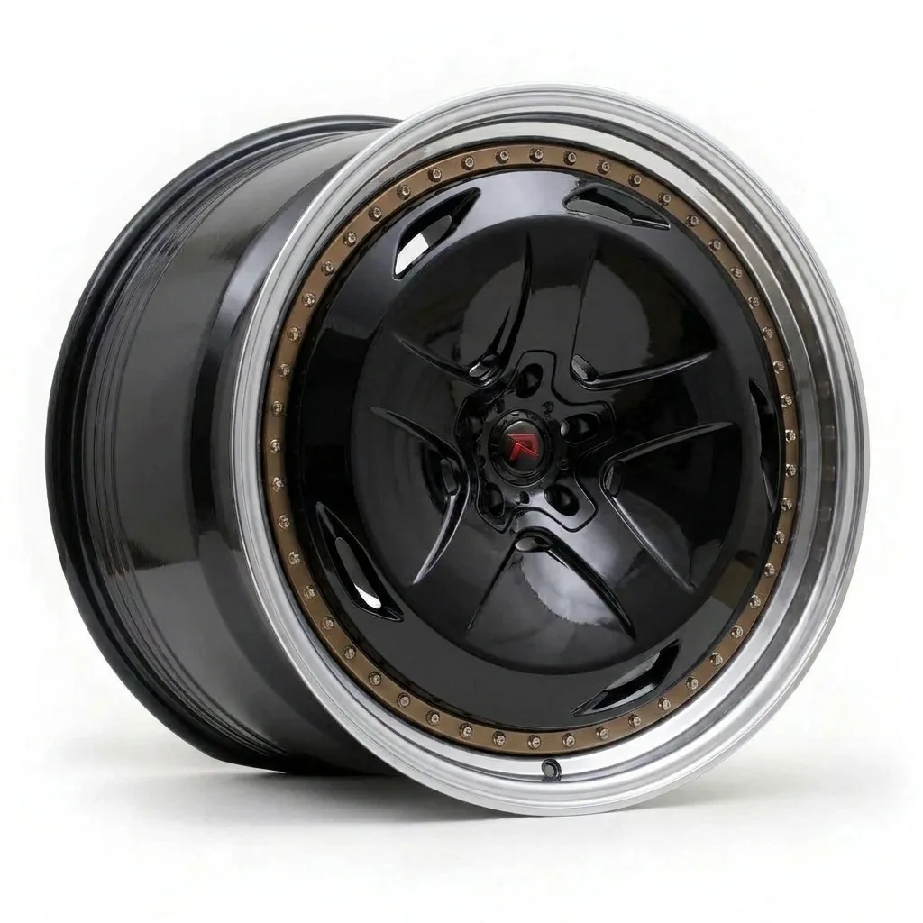 RZR XIV forged wheel — Gloss Black / Polished Lip / Bronze Beadlock