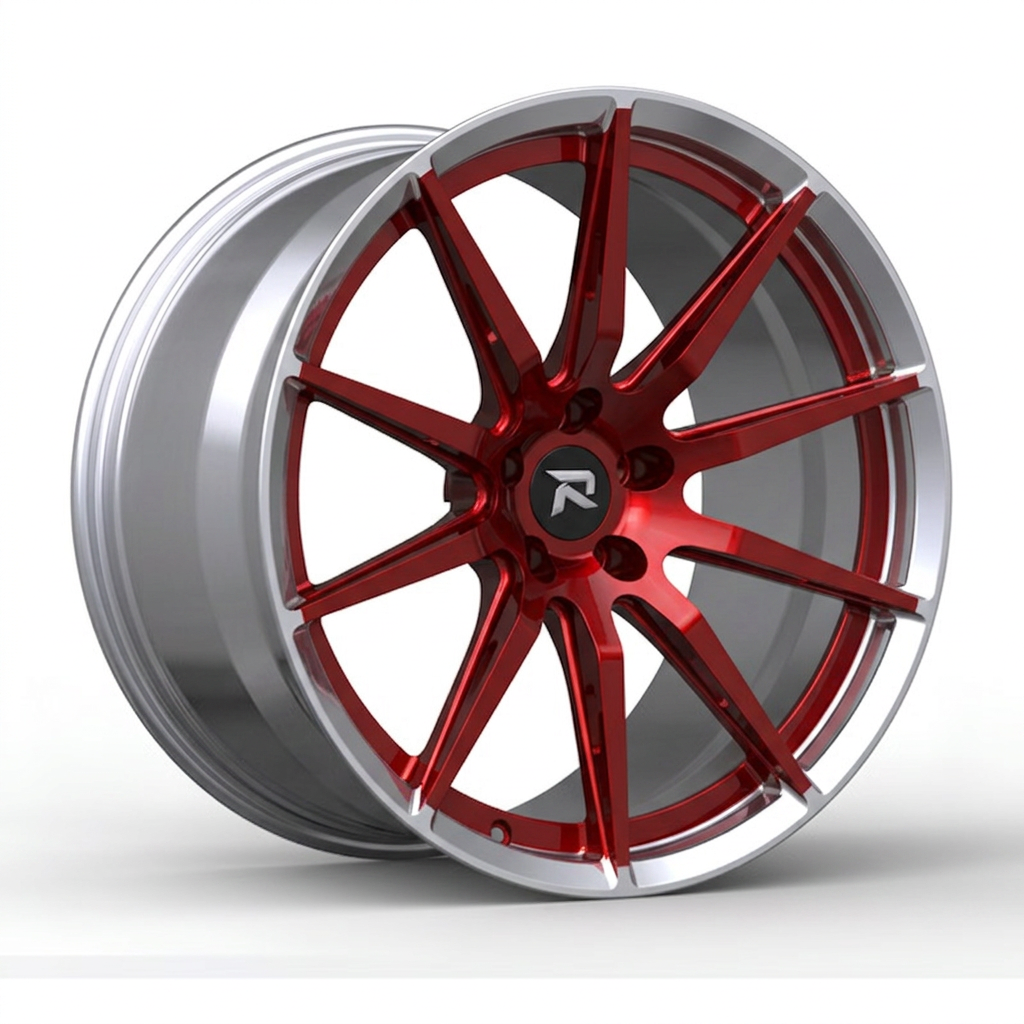 RZR CXCVIII forged wheel — Candy Red / Polished Lip