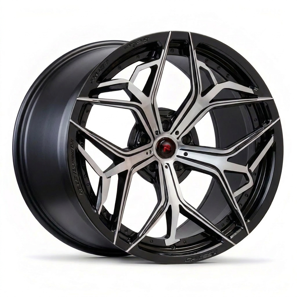 RZR XIII forged wheel — Gloss Black / Machined Spoke Faces