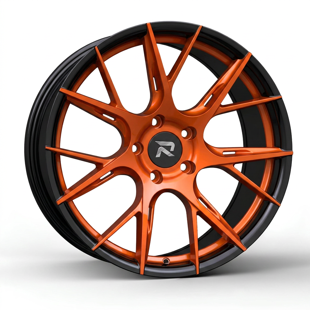 RZR CLXXVII forged wheel — Candy Orange / Gloss Black Lip
