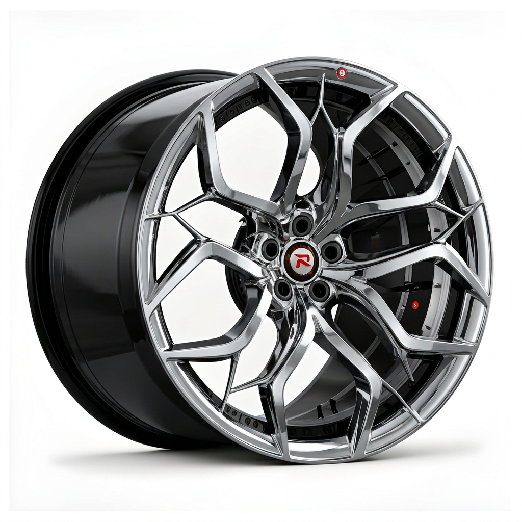 RZR XVIII forged wheel — Liquid Silver Chrome / Black Accents