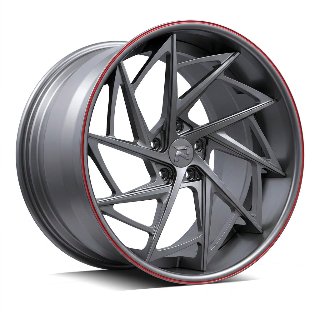 RZR XCVI forged wheel — Gunmetal / Red Pinstripe
