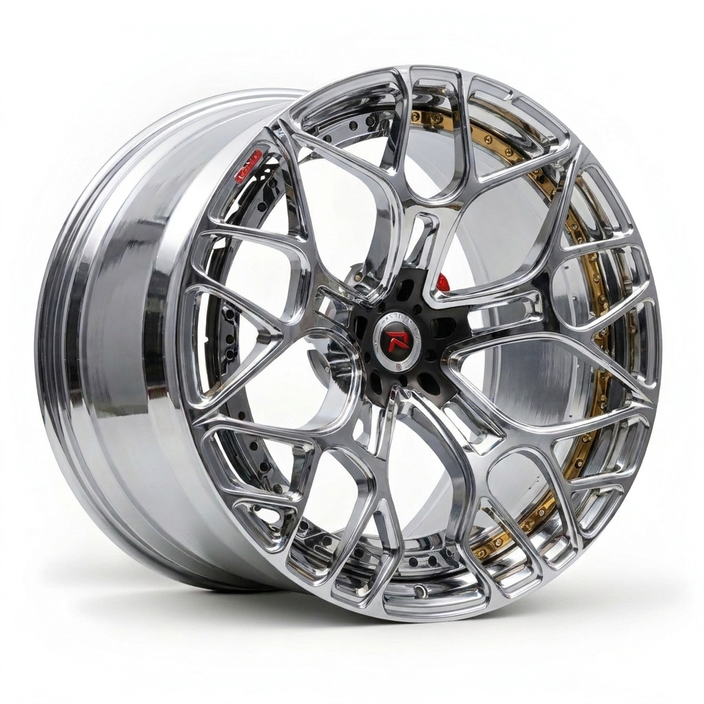 RZR XII forged wheel — Full Polished Chrome / Gold Barrel