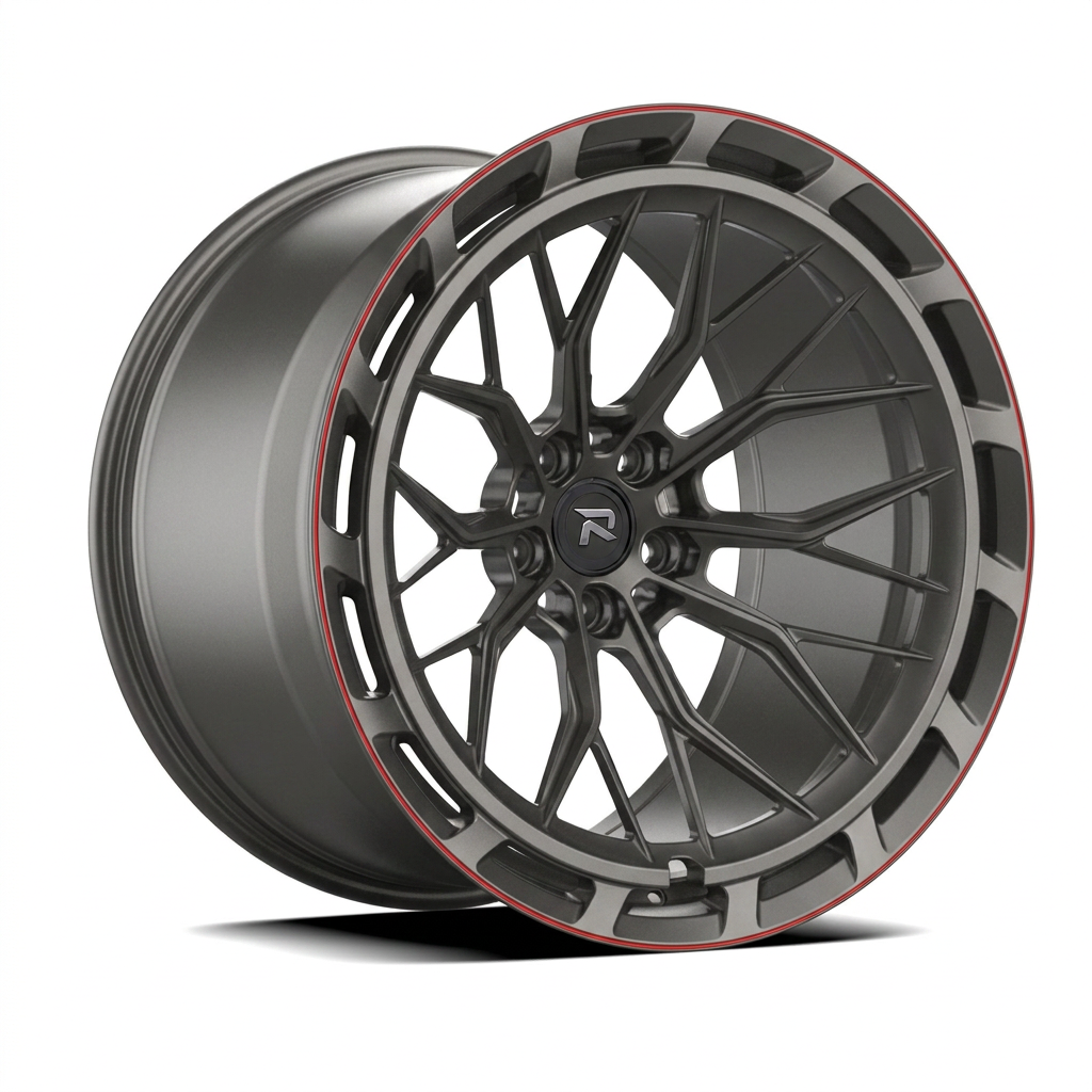 RZR CXLVIII forged wheel — Gunmetal / Red Pinstripe