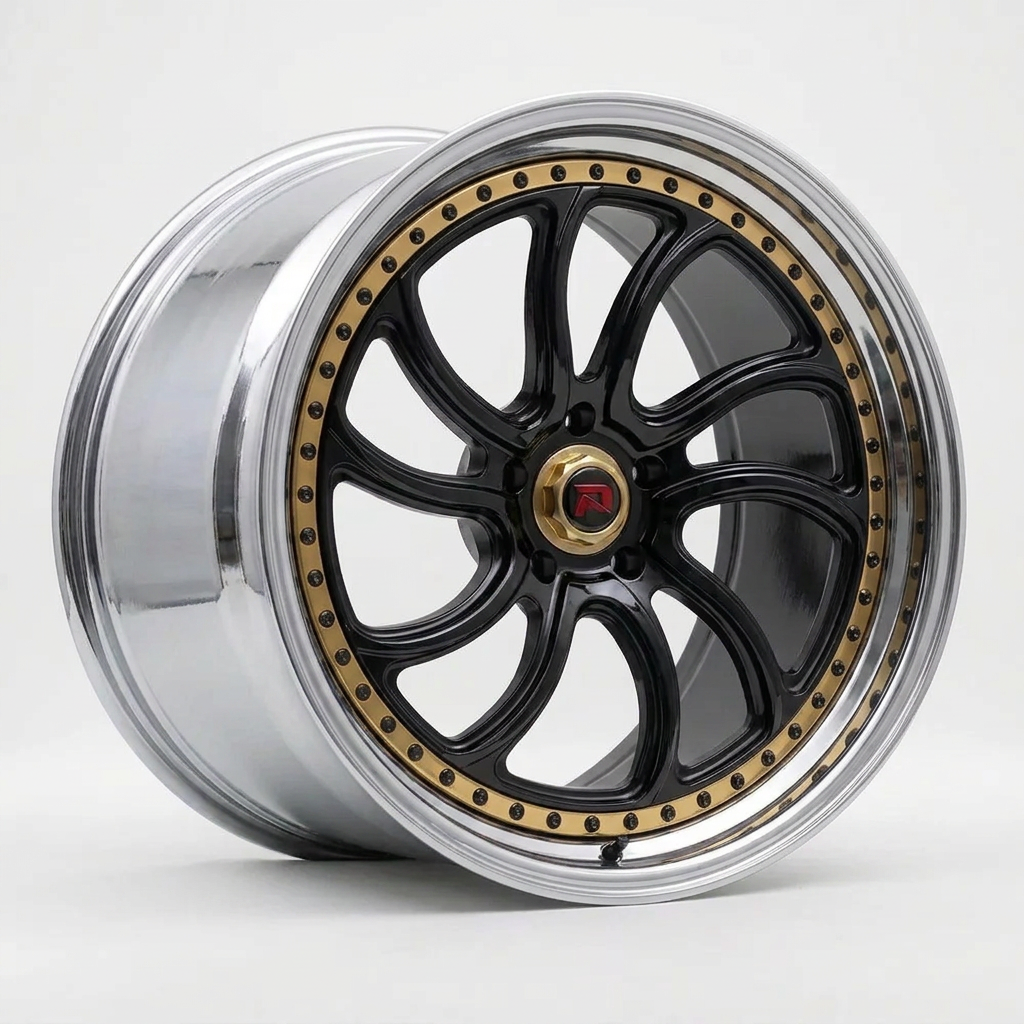 RZR XXXV forged wheel — Liquid Silver Chrome / Black Accents