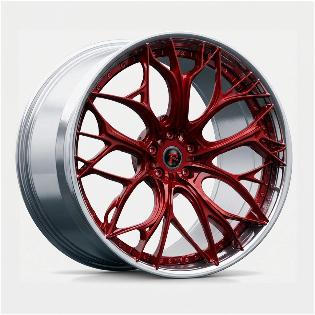 RZR XXI forged wheel — Candy Red / Polished Lip