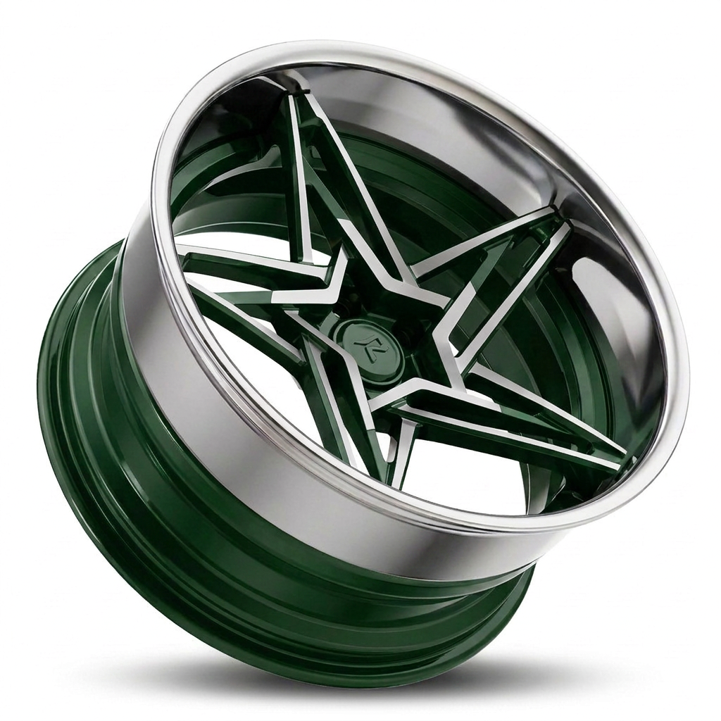 RZR IX forged wheel — British Racing Green / Machined Spokes / Polished Chrome Lip