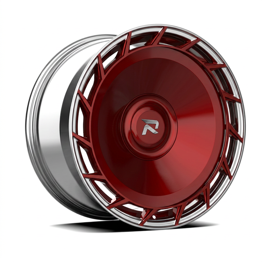 RZR CLXXXII forged wheel — Candy Red / Polished Lip