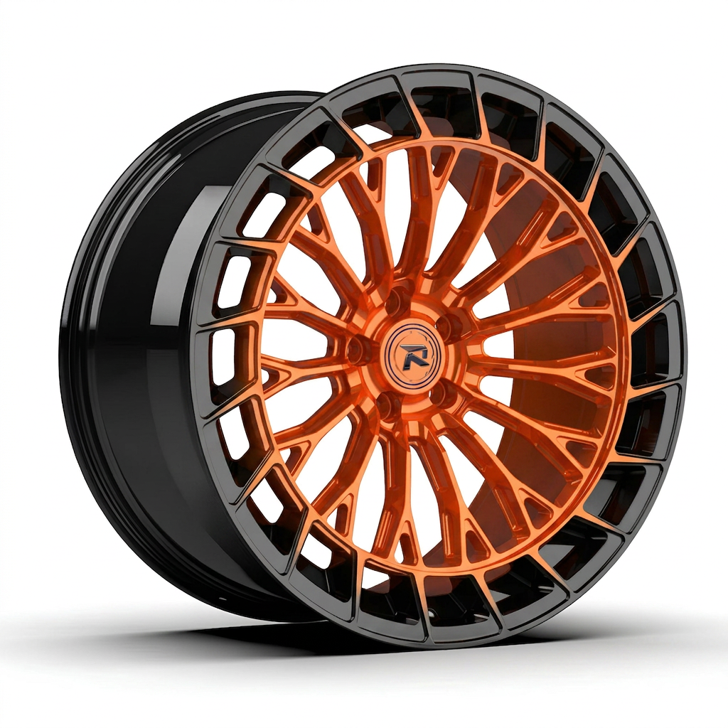 RZR CXIX forged wheel — Candy Orange / Gloss Black Lip