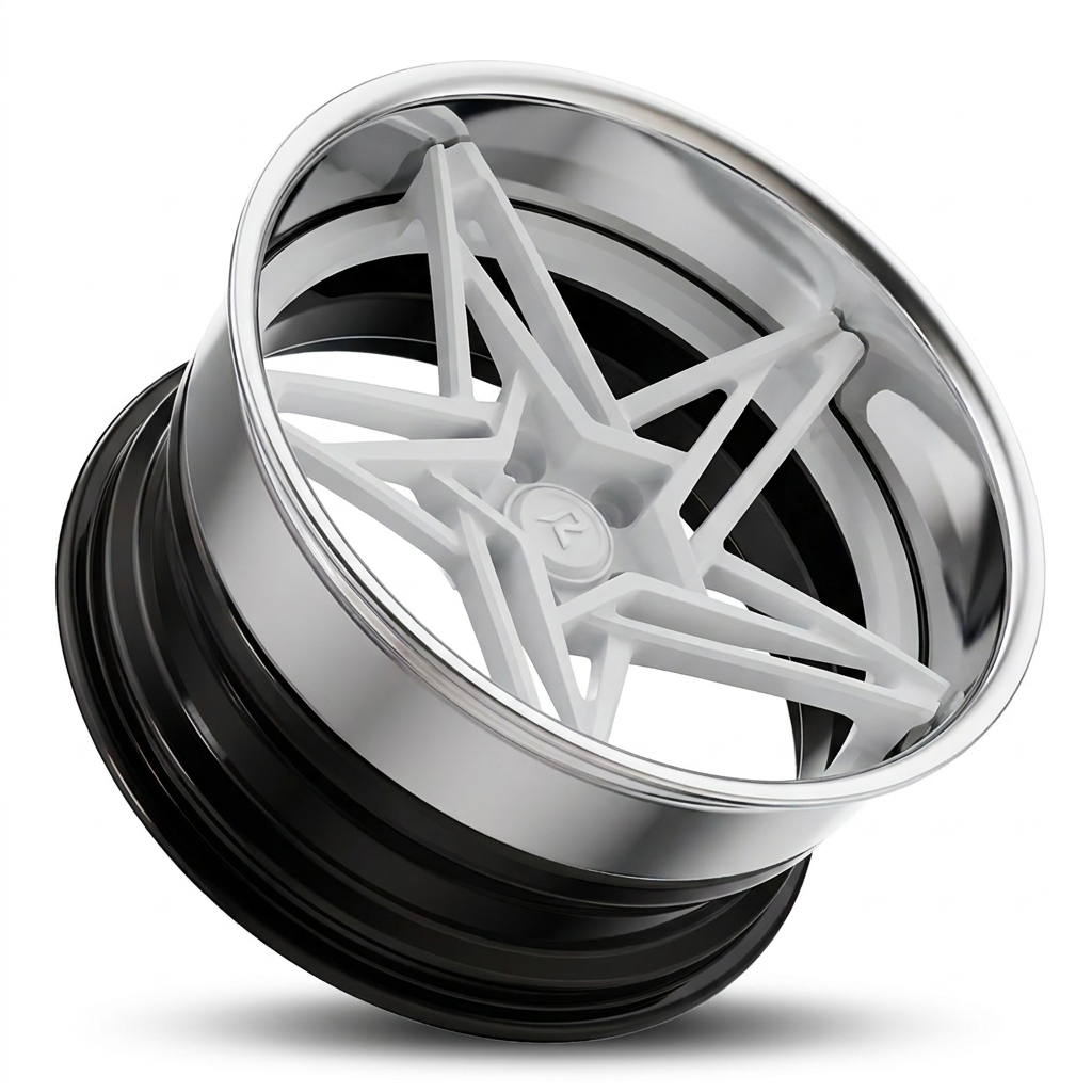 RZR IX forged wheel — Gloss White Face / Chrome Lip / Gloss Black Barrel