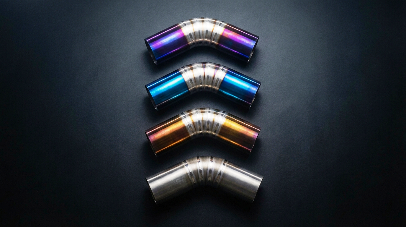 RAZOR titanium exhaust bends in purple, blue, gold and natural finishes