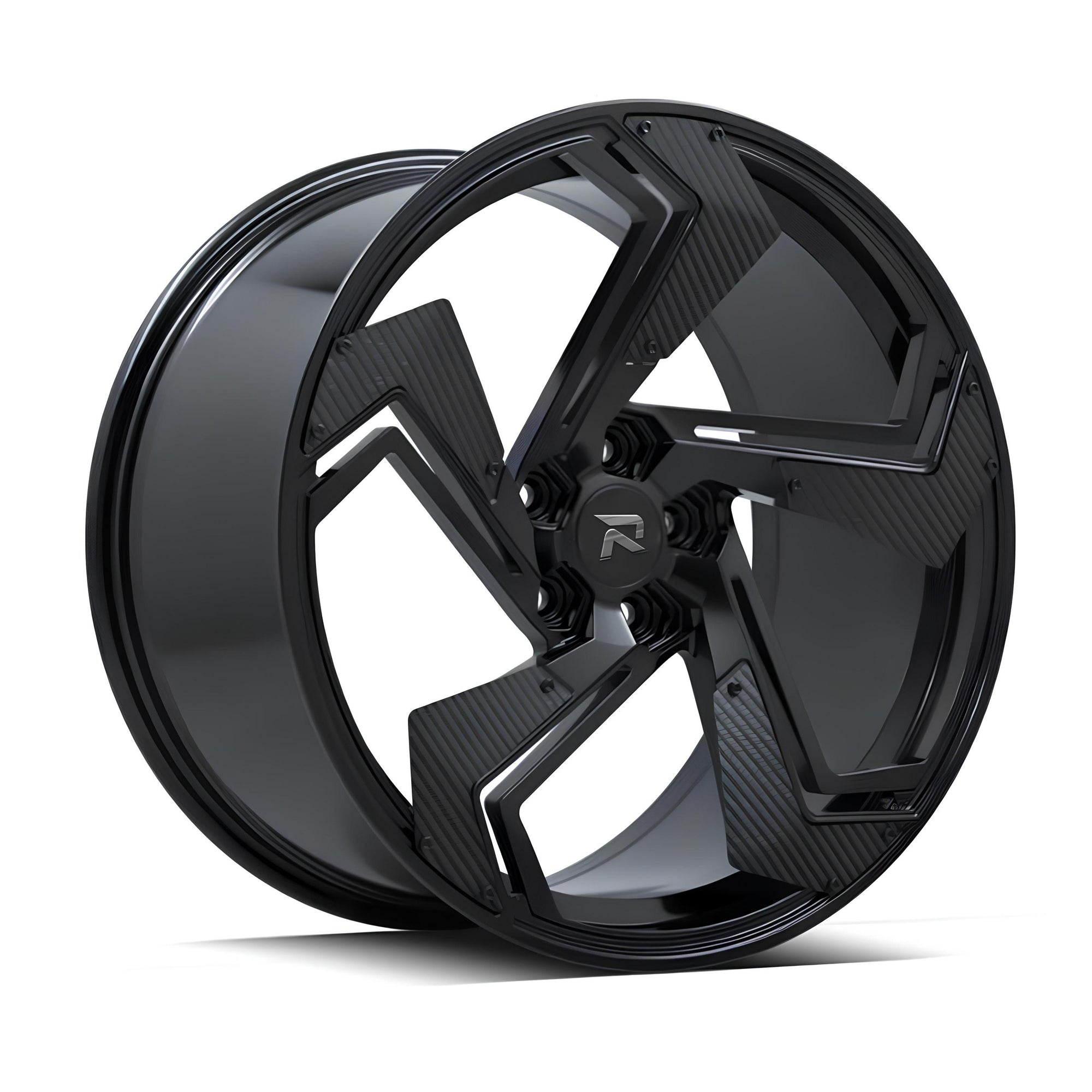 RZR CXXIV forged wheel for Lamborghini Revuelto — A sculpted three-arm design with a carbon-look face.