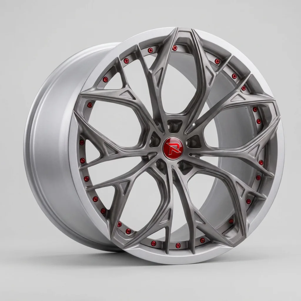 RZR XXII forged wheel — Brushed Silver / Red Hardware