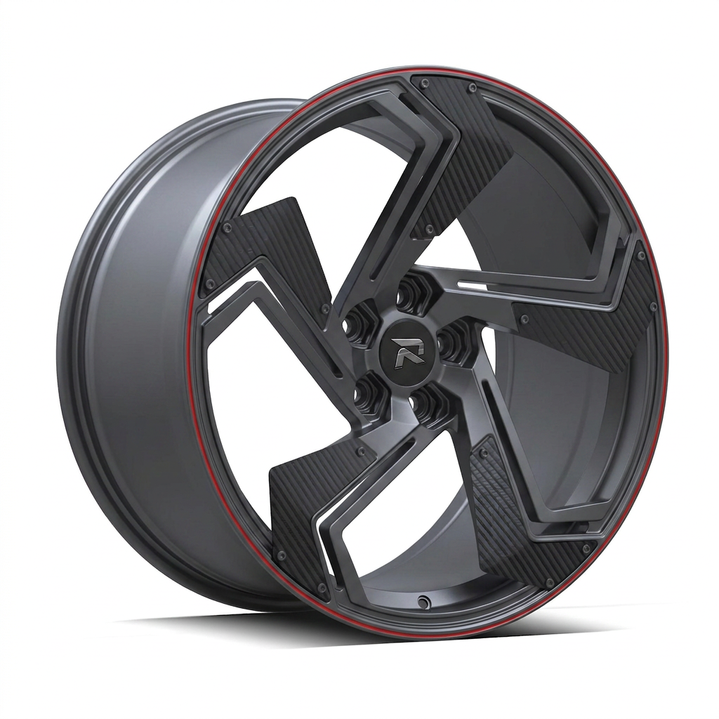 RZR CXXIV forged wheel — Gunmetal / Red Pinstripe